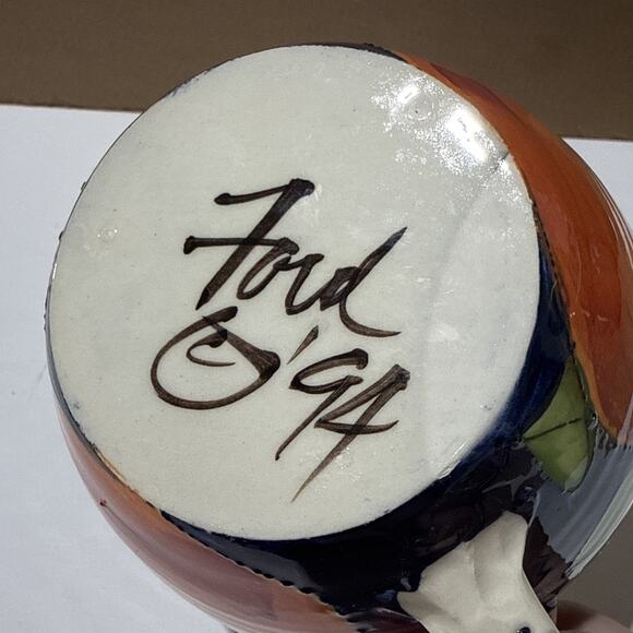 Denise Ford Pottery Hand-Painted Peach Mug 12oz Signed 1994 - Picture 5 of 7